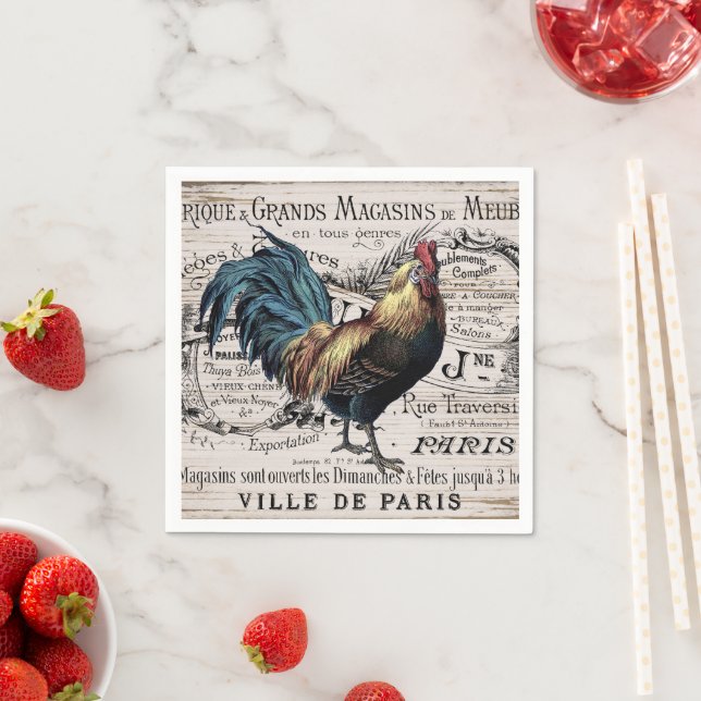 Cute Country Vintage rooster Paris napkins (Insitu)