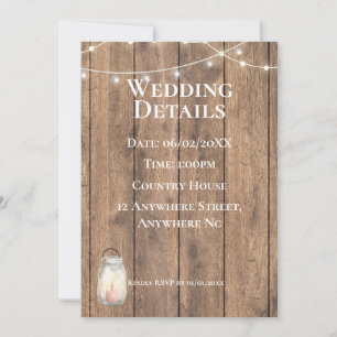 Cute Country Wedding Details Card   Rustic Wedding