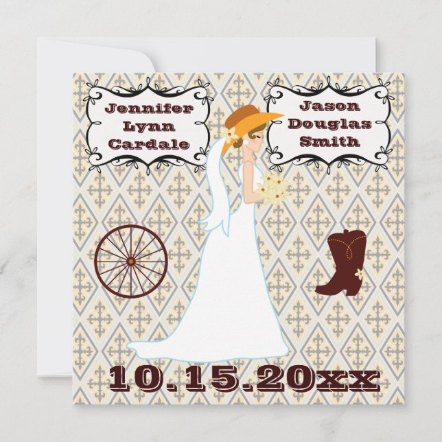 Cute Country Western Cowboy Wedding Invitations (Front)