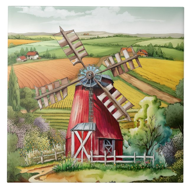 cute Country windmill lovers Tile (Front)