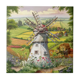 cute Country windmill lovers  Tile