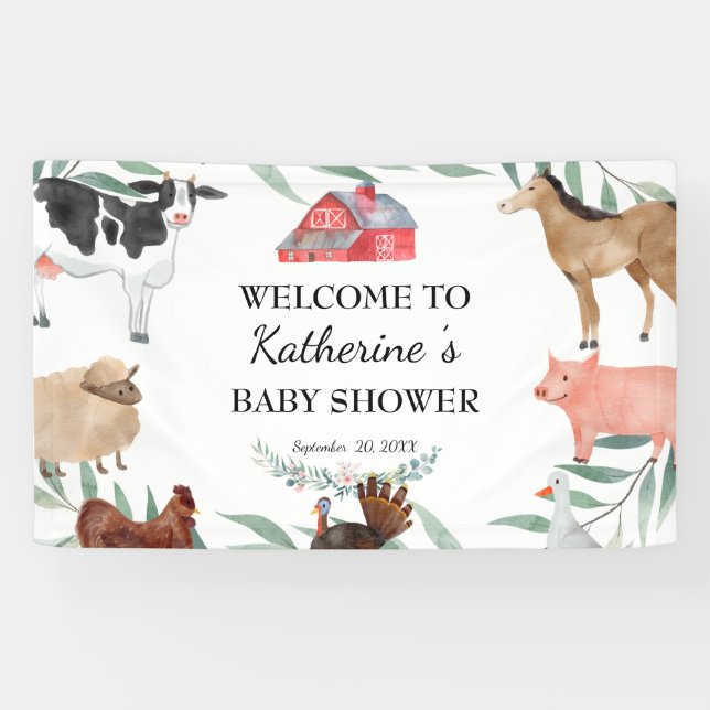 Cute Countryside Baby Shower On The Farm Backdrop Banner (Horizontal)