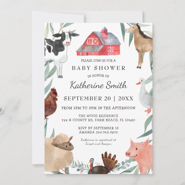 Cute Countryside Baby Shower On The Farm  Invitation (Front)