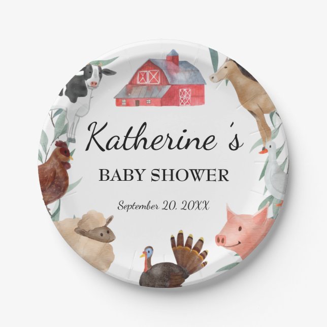 Cute Countryside Baby Shower On The Farm  Paper Plate (Front)