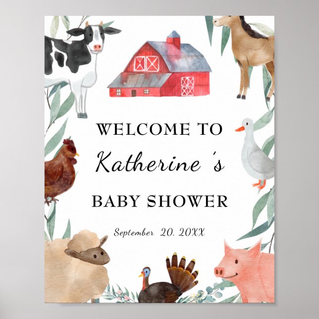 Cute Countryside Baby Shower On The Farm Welcome Poster (Front)