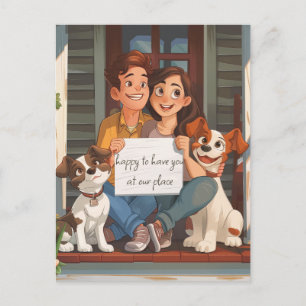 Cute Couple and Puppies Postcard