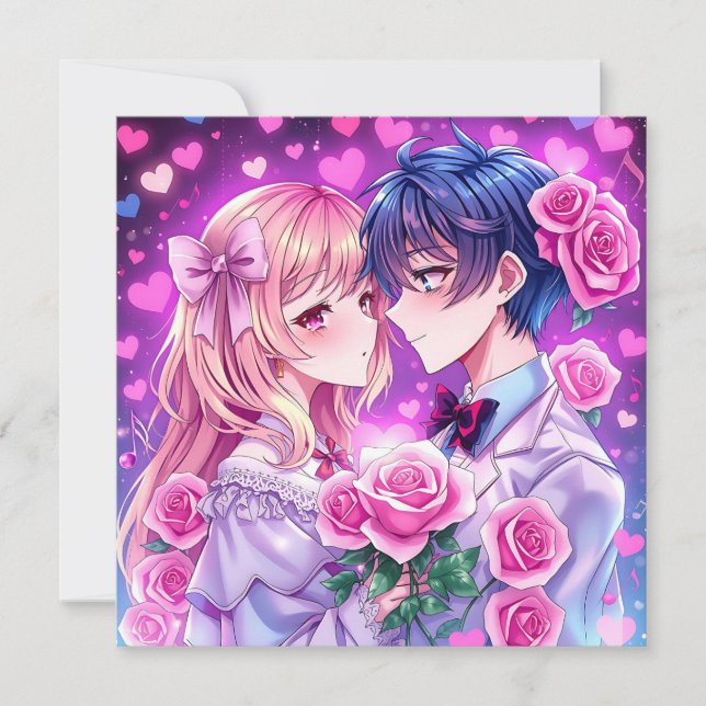 Cute  Couple Anime Personalised Valentine's Day Card (Front)