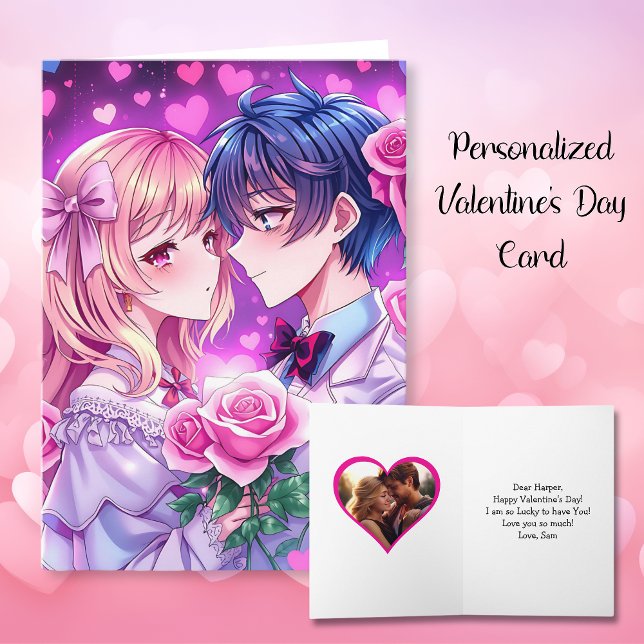 Cute  Couple Anime Personalised Valentine's Day Card (Creator Uploaded)