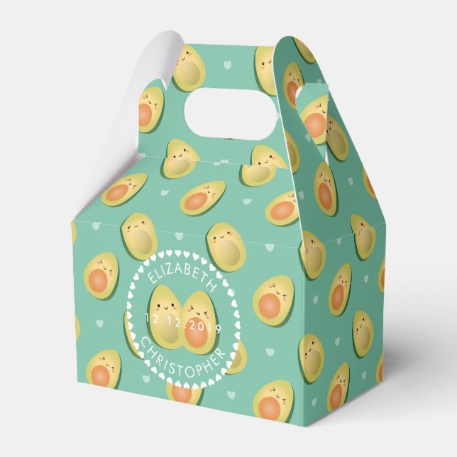 Cute Couple Avocados Let's Avocuddle Wedding Party Favour Box (Front Side)