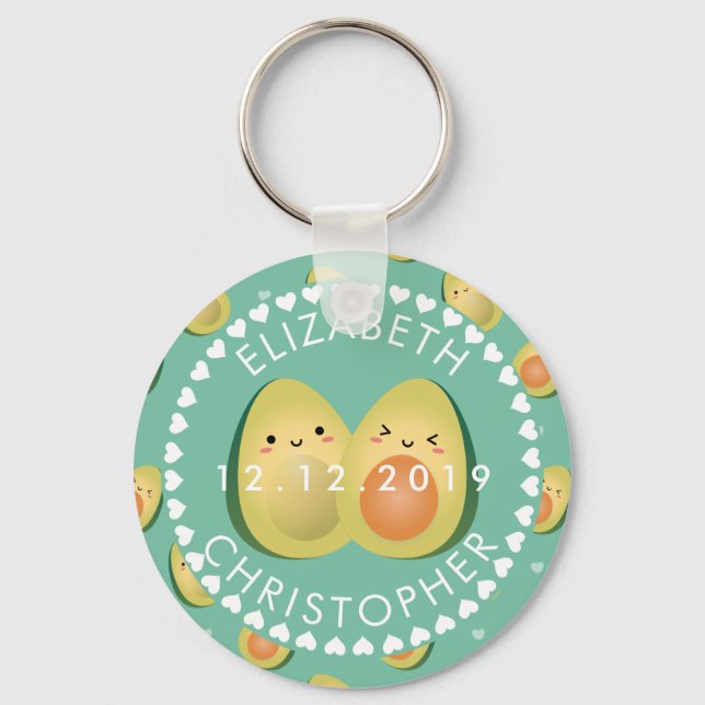 Cute Couple Avocuddle Funny Avocados Wedding Key Ring (Front)