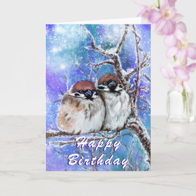Cute Couple Bird Birthday Card (Orchid)