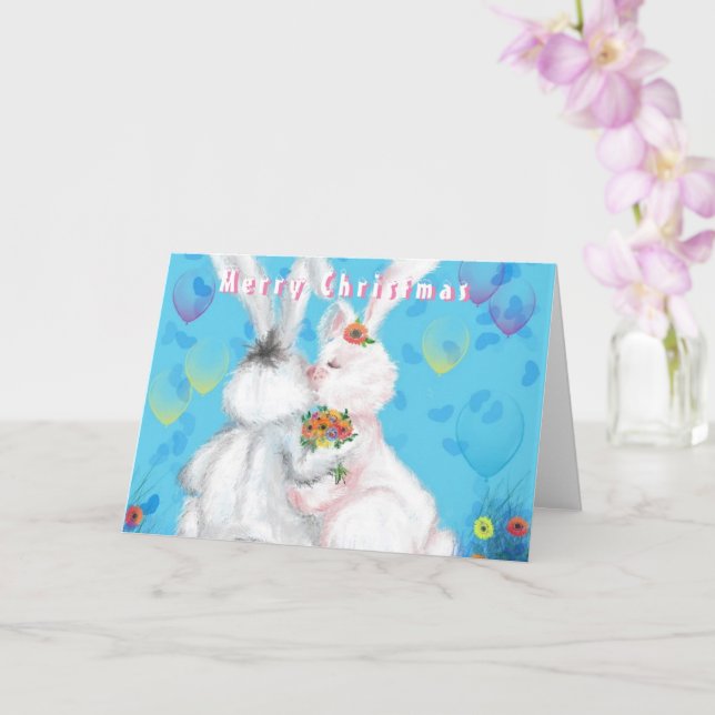 Cute Couple Bunny Christmas Card (Orchid)