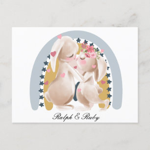 Cute Couple Bunny Rainbow Customised Gift Him Her  Postcard