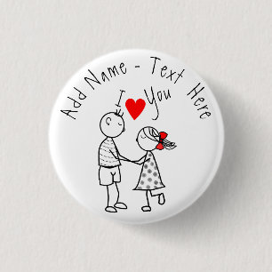 Cute Couple  Button Custom Text Name - I Love You