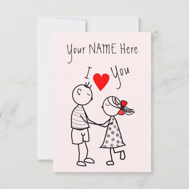 Cute Couple Card Custom Name Text - I Love You (Front)