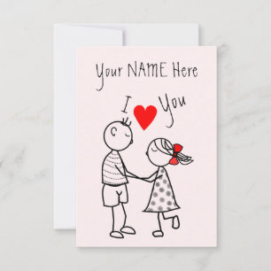 Cute Couple Card Custom Name Text - I Love You