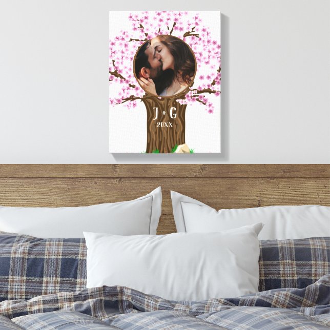 Cute Couple Custom Photo Canvas Print (Insitu(Bedroom))