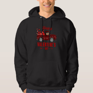 Cute Couple Dog Riding Red Plaid Truck Heart Valen Hoodie