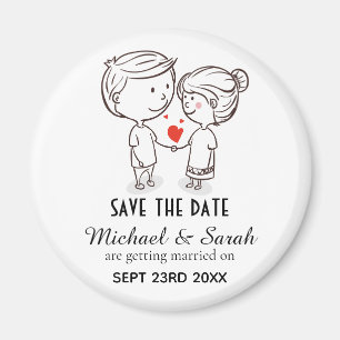 Cute Couple Drawing Save the Date Wedding Magnet
