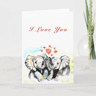Cute Couple Elephant Card with Text - I Love You