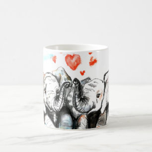 Cute Couple Elephant Mug Watercolor Painting