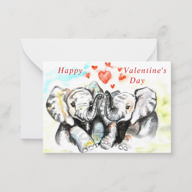 Cute Couple Elephant Romantic Valentine's Day Card (Front)