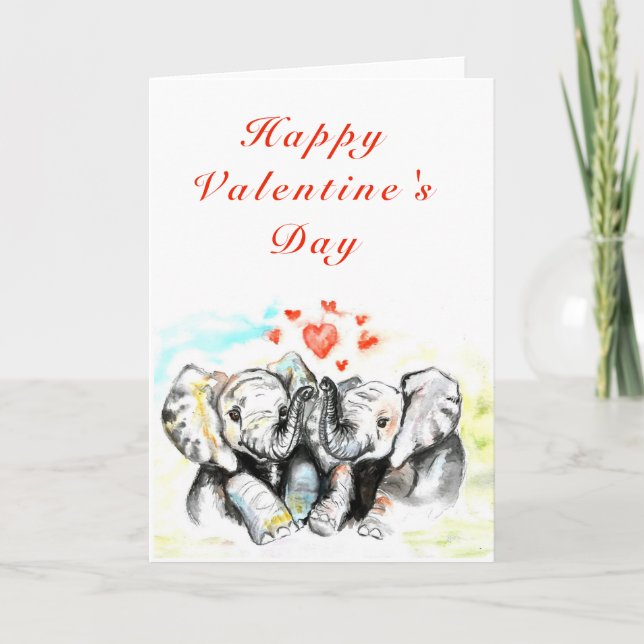 Cute Couple Elephant Valentine's Day Card (Front)