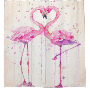 Cute Couple Flamingo Love Print Art Shower Curtain