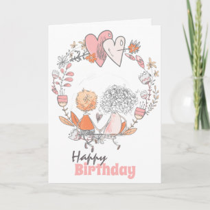 Cute couple floral wreath romantic birthday card
