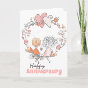 Cute couple floral wreath romantic hearts card