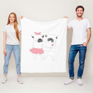 Cute Couple French Bulldog Love Dog Lover Fleece Blanket