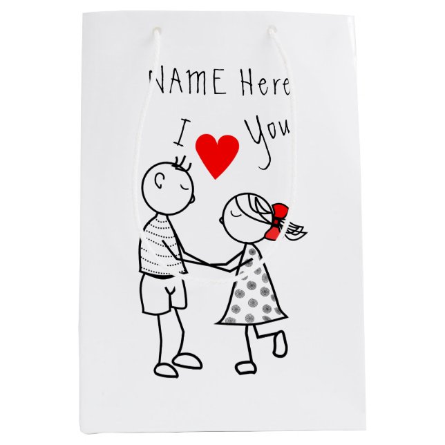 Cute Couple Gift Bag with Custom Name Text (Front)