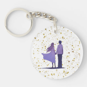 Cute Couple & Golden Sparkles Acrylic Keychain