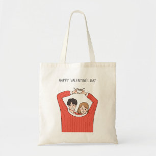 Cute Couple Heart Happy Valentine's Day Modern Tote Bag