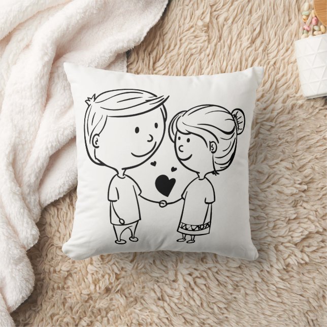 Cute Couple Holding Heart Throw Pillow (Blanket)
