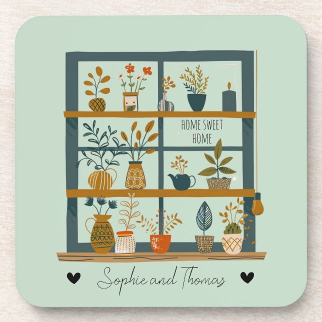 Cute Couple Home Sweet Home Plant Lover Custom Coaster (Front)
