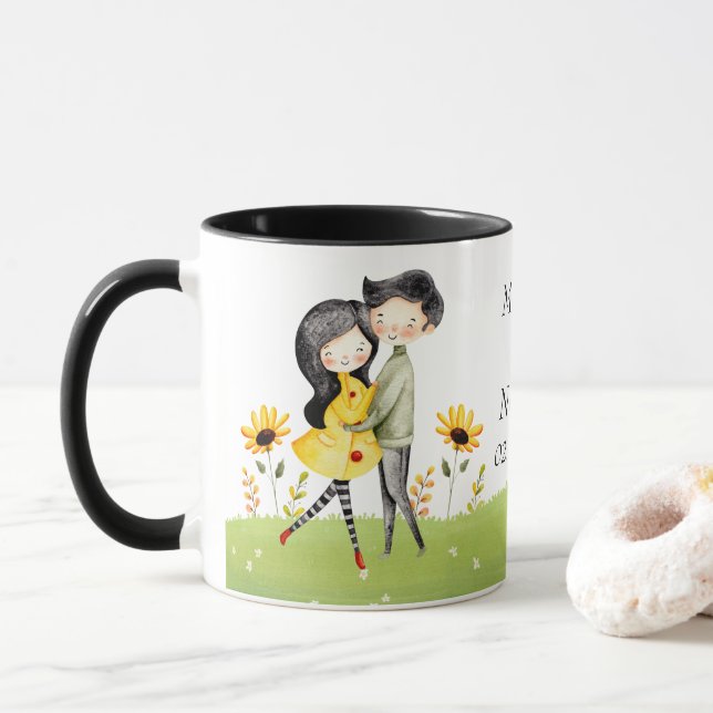 Cute Couple Hugging Customisable Mug (With Donut)