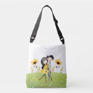 Cute Couple Hugging In A Field Crossbody Bag
