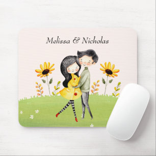 Cute Couple Hugging In A Field Mouse Pad