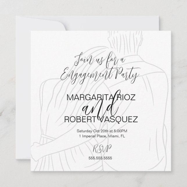 Cute Couple Hugging Script Engagement Party Save The Date (Front)