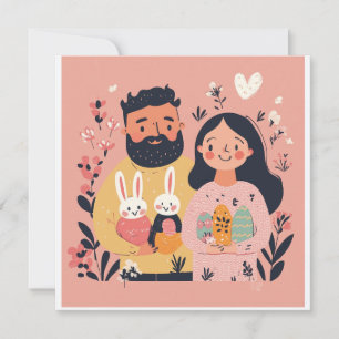 Cute Couple Illustration Easter Holiday Card