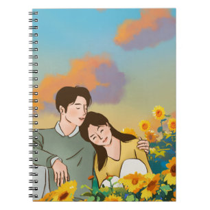 Cute Couple in a Sunflower Camp Notebook