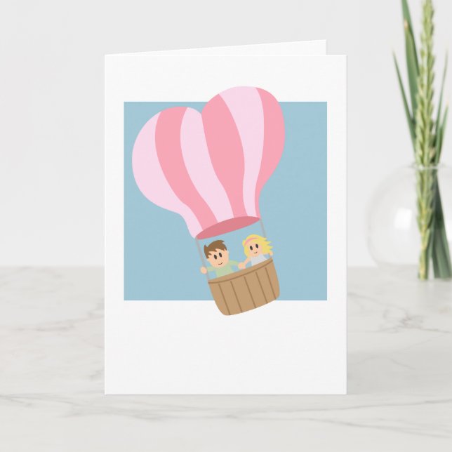 Cute couple in hot air balloon holiday card (Front)