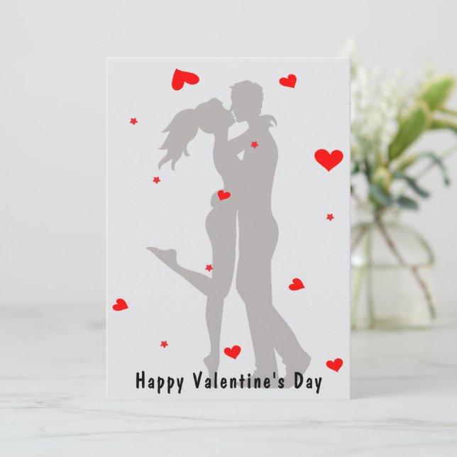 Cute Couple Kiss Minimalist Valentine's Day Card (Standing Front)