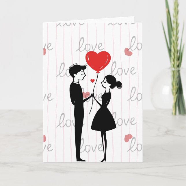 Cute Couple Love Balloon Valentine's Day Folded Ca Holiday Card (Front)