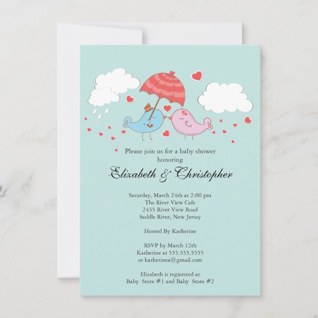 Cute Couple Love Birds Baby Shower Invitation (Front)