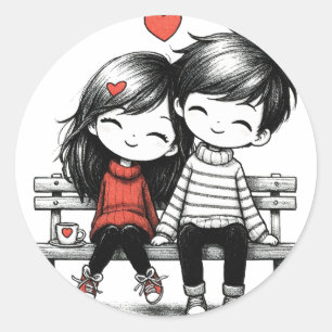 Cute couple of lovers classic round sticker