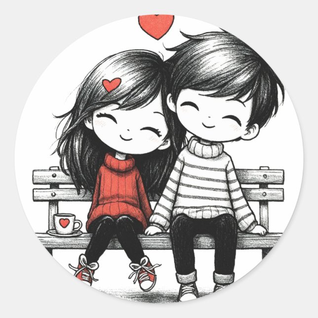 Cute couple of lovers classic round sticker (Front)