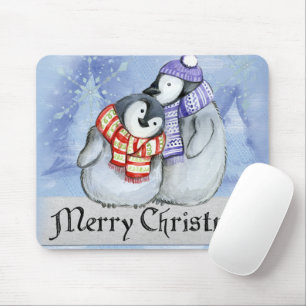 Cute couple of penguins hugging mouse mat