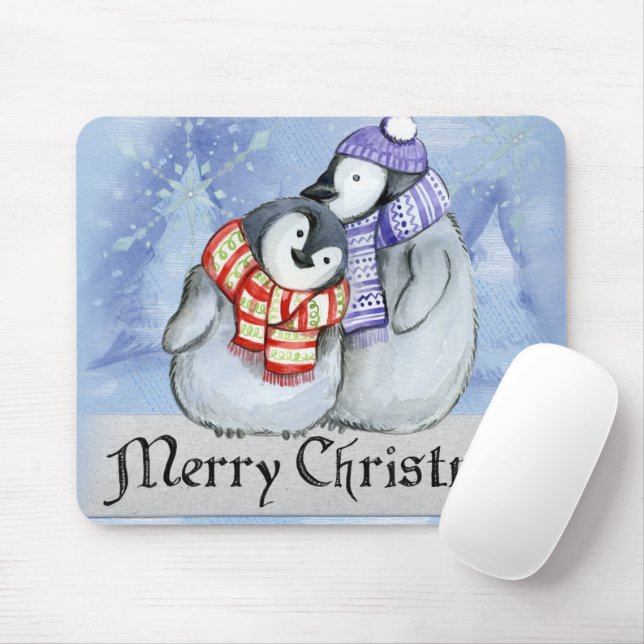 Cute couple of penguins hugging mouse mat (With Mouse)